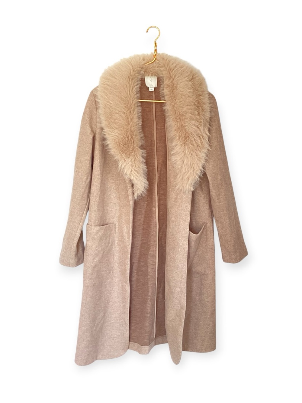 Joie Faux Fur Tan Cardigan Open Front Casaul Jacket Basic Overcoat PocketsM